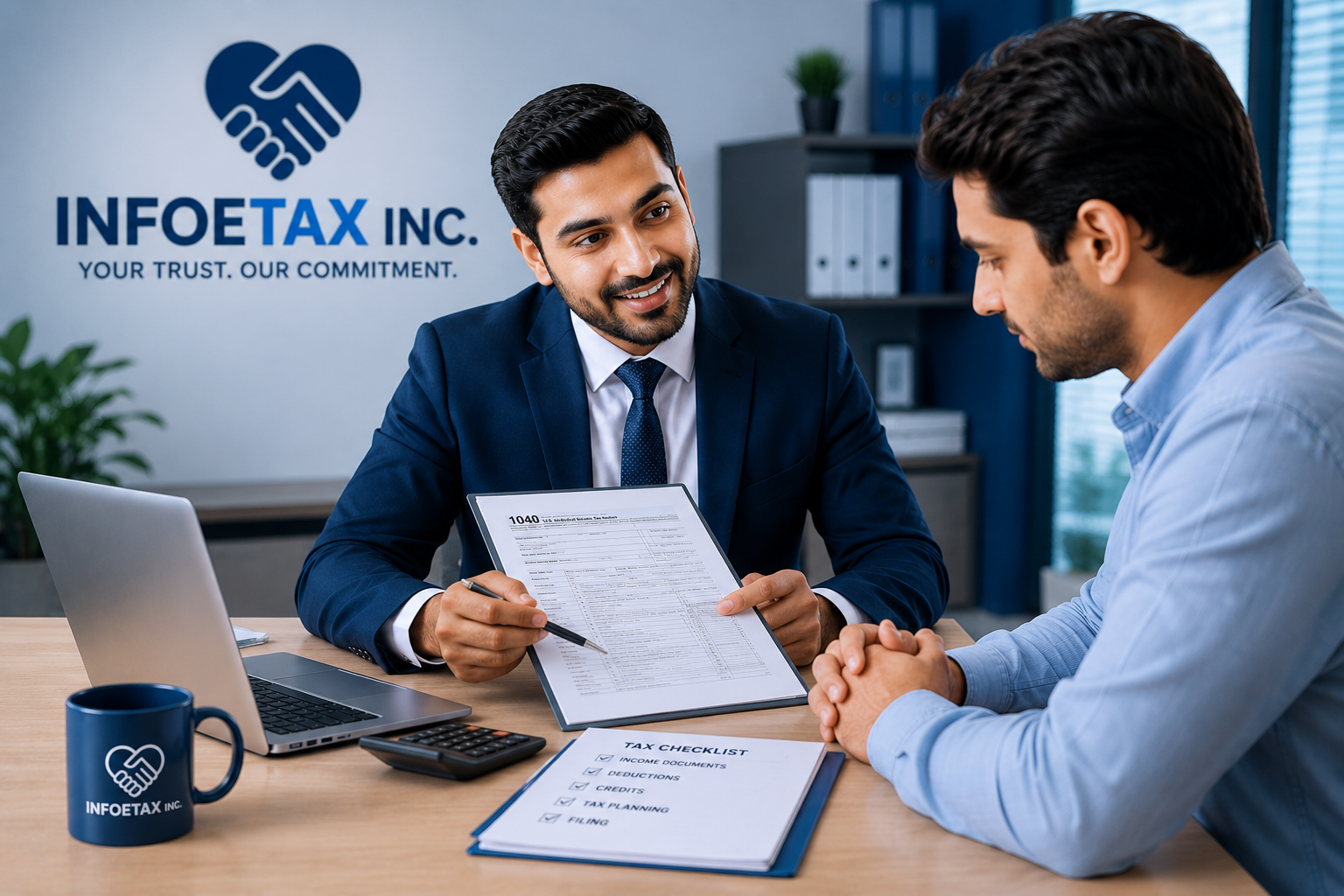 Infoetax tax professional helping a client